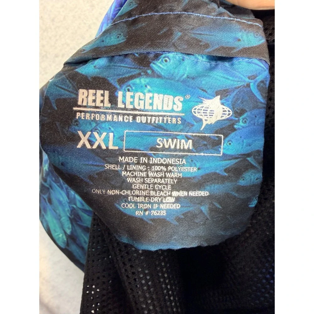Reel legends Blue School of Fish Graphic Print Swim Trunks Board Shorts Mens XL